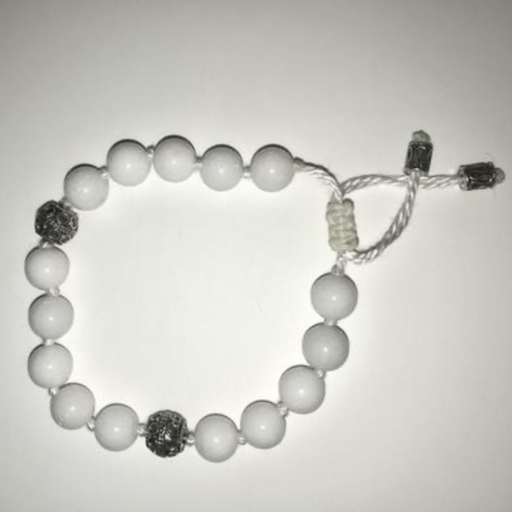White Sterling Silver and Jade Lotus Bracelet